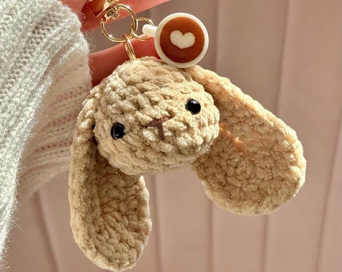 Crochet Mochi Loppy Mocha Bunny Keychain | Cute Handmade Amigurumi Bag Charm | MochiMallowCreations