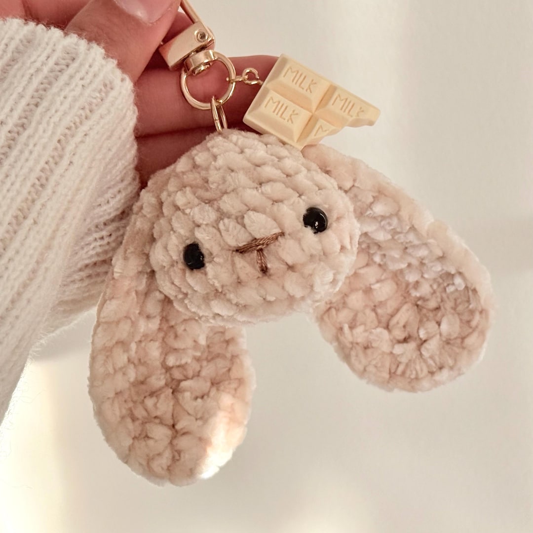 Crochet Loppy White Choco Bunny Keychain | Cute Handmade Mochi