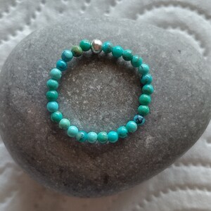 Bracelet élastique argent massif 925 et pierres de turquoise - Perle de Jade