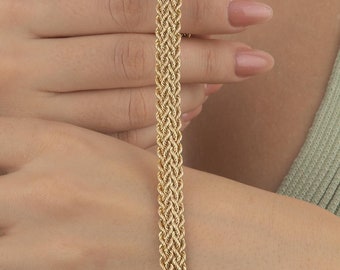 14K Gold Thick Braided Bracelet - Elegant Handcrafted Women’s Jewelry - Unique Gift for Her - Stylish Gold Bracelet for Daily Wear