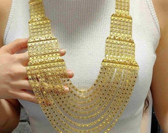 14K Filigree Necklace, Turkish Bridal Jewelry, Statement Wedding Necklace, Handmade Gold Chain, Luxury Gift for Women