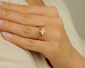 1 Carat Square Prong Solitaire Ring, 14K Gold Engagement Ring, Minimalist Promise Ring, Romantic Gift for Her