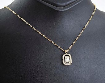 Gold Baguette Zircon Pendant Necklace, Dainty and Elegant Charm Necklace, Affordable Jewelry Gift for Her