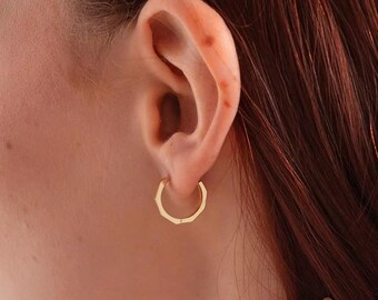 14k Solid Gold Hoop Earrings - Minimalist Everyday Gold Hoops - Handmade Lightweight Earrings for Women