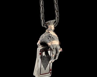 Poker Card Hand Necklace - 925 Sterling Silver Ace Pendant, Gambler Statement Jewelry, Handmade Casino Gift for Him