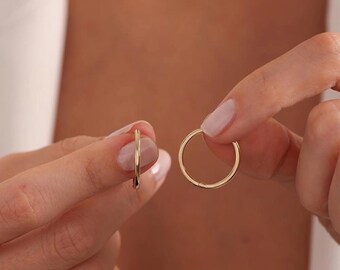 14K Gold Hoop Earrings - Classic Small Hoop Earrings for Women, Minimalist Solid Gold Hoops, Hypoallergenic Jewelry