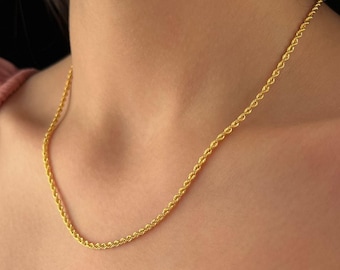 14K Gold Rope Chain Necklace – Classic Twisted Gold Chain, Dainty Solid Gold Necklace, Unisex Minimalist Jewelry, Luxury Gift