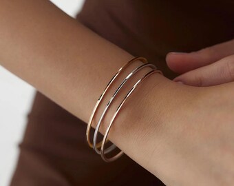 Solid Gold Bangle - 14k Minimalist Bracelet for Women - Dainty Gold, Silver, Rose Gold Bangle - Handmade Fine Jewelry Gift
