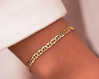 14K Gold Chain Bracelet, Valentine's Day Gift for Her, Minimalist Gold Jewelry, Elegant Women's Bracelet, Romantic Gift