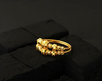 14K Gold Beaded Ring, Double & Single Band Dorica Ring, Textured Gold Stackable Ring, Italian Minimalist Jewelry, Dainty Gold Ring Gift