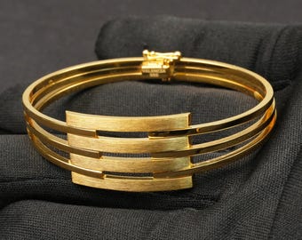 14k Gold Cuff Bracelet, Modern Minimalist Geometric Design, Brushed Yellow Gold Bangle, Elegant Everyday Occasion Jewelry, Gift for Women