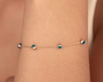 Minimalist 14K Gold Evil Eye Bracelet – Dainty Blue Nazar Beads, Everyday Adjustable Lucky Charm, Real Gold Jewelry Gift for Her