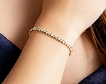 18K Gold Tennis Bracelet - 925 Silver Adjustable CZ Bracelet - Dainty & Elegant Jewelry - Gold, Silver, Pink, Blue