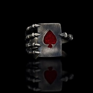 Skelett Pik Ring - 925er Silber Gothic Poker Ring, Handgemachter Pik Ace Schmuck, Totenkopf Ring für Männer