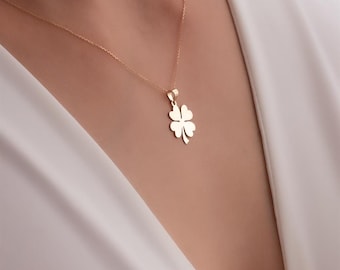 14K Gold Four-Leaf Clover Pendant Necklace - Lucky Charm Jewelry - Minimalist Gold Necklace for Women - Good Luck Gift