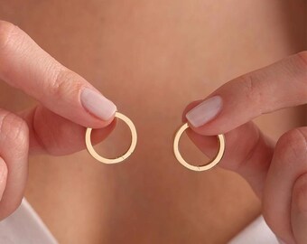 14K Gold Thick Hoop Earrings - Solid Gold Chunky Hoops, Minimalist Bold Earrings, Everyday Gold Jewelry, Hypoallergenic Gift for Her