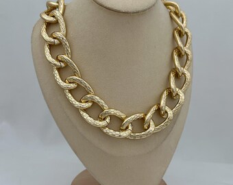 14K Gold Plated Chain Necklace, 55cm Stainless Steel Chunky Link Necklace, Tarnish Resistant Bold Statement Jewelry for Men & Women