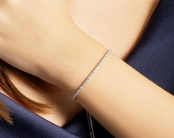 925 Sterling Silver Tennis Bracelet, 18K White Gold Plated, 0.80 CT Lab-Grown Diamond, Adjustable Elegant Bracelet, Dainty Jewelry