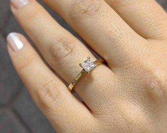 14K Gold Lab Grown Diamond Ring - 0.40 Carat Dainty Engagement Ring - Minimalist Gold Ring for Women - Sustainable Luxury Jewelry