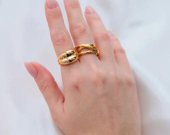 Gold Plated Adjustable Ring Set – Chunky & Crisscross Band Rings, Minimalist Open Ring, Stylish Stackable Jewelry for Women