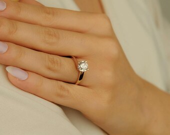 1.5 Carat Solitaire Engagement Ring, 14K Gold Diamond Ring, Romantic Valentine's Day Gift, Classic Promise Ring