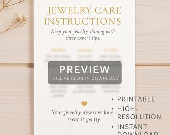Jewelry Care Card Printable – Elegant Gold Jewelry Care Instructions, Thank You Insert for Packaging, Instant Download A6 Size