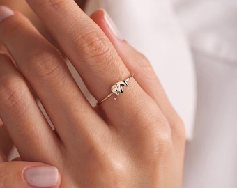 14K Gold Elephant Ring – Dainty Lucky Charm Jewelry | Women’s Minimalist Animal Ring | Tiny Solid Gold Elephant Ring