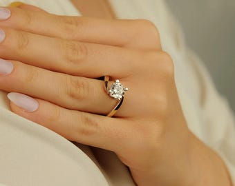 1 Carat Twisted Solitaire Ring, 14K Gold Spiral Engagement Ring, Romantic Gift for Her, Minimalist Promise Ring