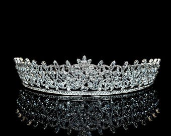 Zircon Long Bridal Tiara - Sparkling Wedding Hair Accessory, Ornate Bridal Tiara, Luxury Hair Piece