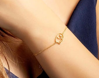 Elephant Bracelet – 18K Gold Plated Sterling Silver, Dainty Adjustable Charm Bracelet, Lucky Jewelry Gift for Her