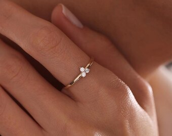 14K Solid Gold Minimalist Diamond Ring – Delicate Stacking Ring, Dainty Gold Band, Handmade Promise Ring, Elegant Everyday Jewelry for Women