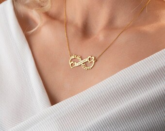 Infinity Heart Name Necklace, Personalized Date Necklace, 925 Sterling Silver, 14k Gold, Love Jewelry