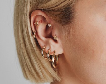14K Solid Gold Hoop Earrings | Minimalist Real Gold Hoops in 1.0cm 1.5cm 2.0cm | Dainty Everyday Earrings Gift for Her