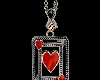 Gambler Heart Necklace – 925 Silver Card Pendant, Handmade Poker Jewelry, Lucky Charm Gift for Men & Women