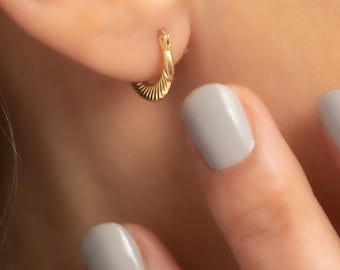 14K Gold Shell Hoop Earrings, Elegant Textured Hoops for Women, Perfect Valentine Day Gift, Lightweight Gold Jewelry, Romantic Gift for Her