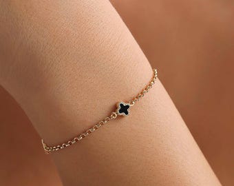 14K Gold Clover Bracelet – Available in Black, Red, Green, and Pink Colors