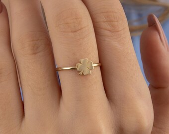 14K Solid Gold Four Leaf Clover Ring | Lucky Charm Ring | Minimalist Gold Ring | Gift for Her