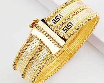 14K Gold Bangle Bracelet - Traditional Kaburga Cuff Design - Turkish Gold Jewelry - Elegant Gift for Her
