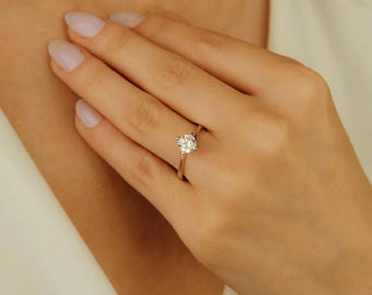1 Carat Solitaire Engagement Ring, 14K Gold Diamond Ring, Minimalist Promise Ring, Valentine's Day Gift for Her