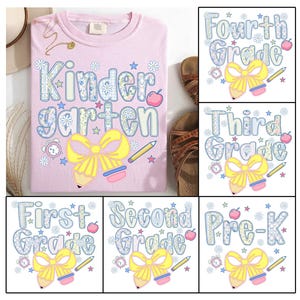 Preppy Back To School PNG Bundle Coquette Pencil Bow Glitter Doodle Grades Kindergarten Pre-K 1st 2d 3d 4th 5th Doodle Hand Drawn Teacher