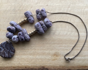 Purple coral necklace and agate pendant