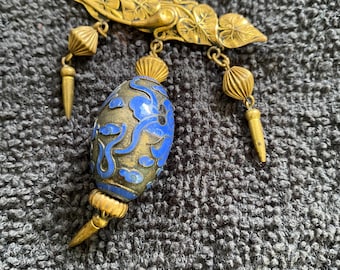 Antique Chinese Enamel Cloisonne Dragon Bead Brooch