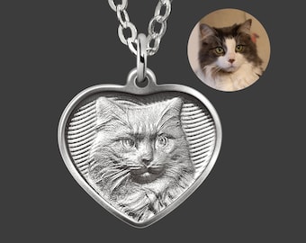 Custom Sterling Silver Pet Memorial Necklace, Relief Portrait Engraved Keepsake Pendant