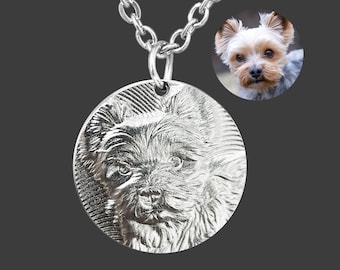 Custom Sterling Silver Pet Memorial Necklace, Relief Portrait Engraved Keepsake Pendant