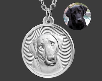 Custom Sterling Silver Pet Memorial Necklace, Relief Portrait Engraved Keepsake Pendant