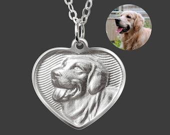 Custom Sterling Silver Pet Memorial Necklace, Relief Portrait Engraved Keepsake Pendant