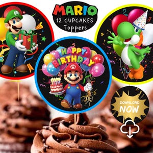 12 Super Mario Cupcake Toppers | Birthday Party Decorations (Instant Download)