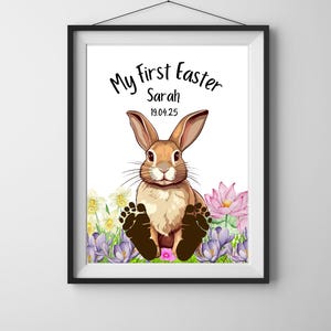 Mein erster 1. Osterbaby-Fußabdruck, Baby-Fußabdruck, niedliches Häschen, Kunst für Baby-Kleinkindjungen oder -mädchen, Erinnerungs-Andenken-Karte