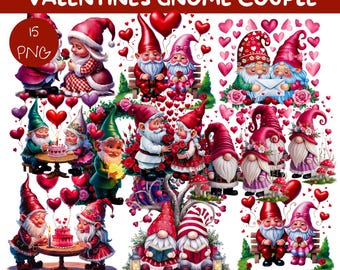 Valentines Gnome Couple Clipart Bundle: PNG Graphics (Commercial Use)