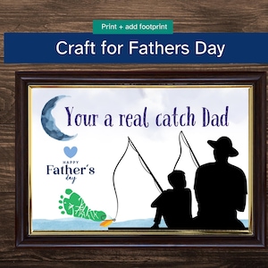Father&#39;s Day Fishing Footprint Art (Gift) Keepsake, Fathers Day Gift, Fish Handprint Art Craft for Kids Baby Toddler, Father&#39;s Day Birthday